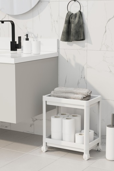 Mutfak Köşesi Rolling Kitchen Organizer with Wheels, 2-Tier Shelf, under Sink...