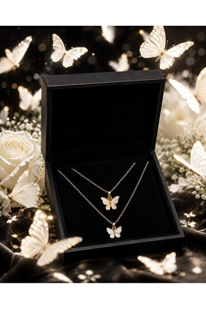 Yağmur Women's Butterfly Necklace Set of 2, Necklaces for Women and Girls, Va...