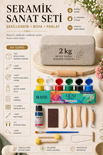 Empressco Seramik Hamuru Başlangıç Seti, Guaj Boya ve Aksesuarlarla Yaratıcı ...