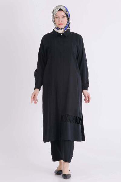 ottoman wear Behrem Büyük Beden Tesettür Pantolonlu Takım Siyah OTW35152