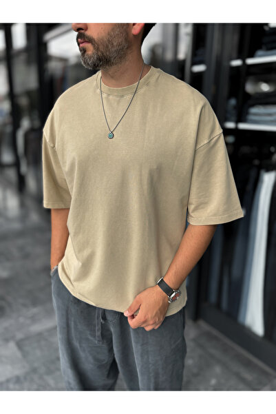 BYBASICMAN Beige Washed Oversize T-Shirt Df-2180