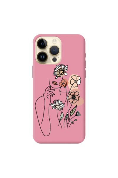 Other Apple iPhone 13 Pro Max Lady with Flowers Pink Colored Silicone TPU Θήκη