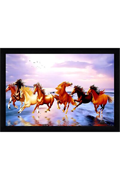 HOME MODE Vastu Runing Seven Horses Painting With Frame 13 Inches X 10 Inches...