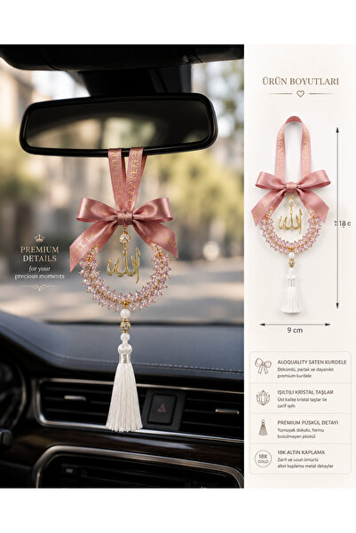 EFEAKS Pink Stone Car Rearview Mirror Ornament with Allah Written on It – Car...