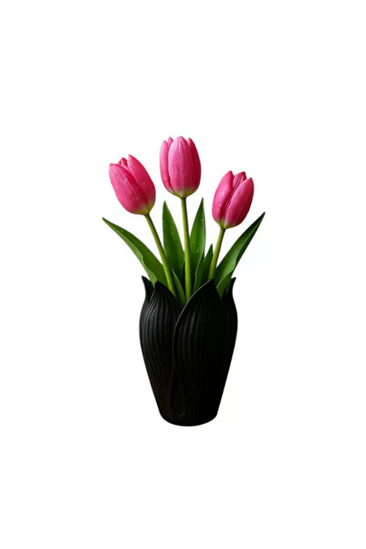 TIGEA Accessories مزهرية لوتس ثلاثية الأبعاد للزينة 18 سم باللون الأسود