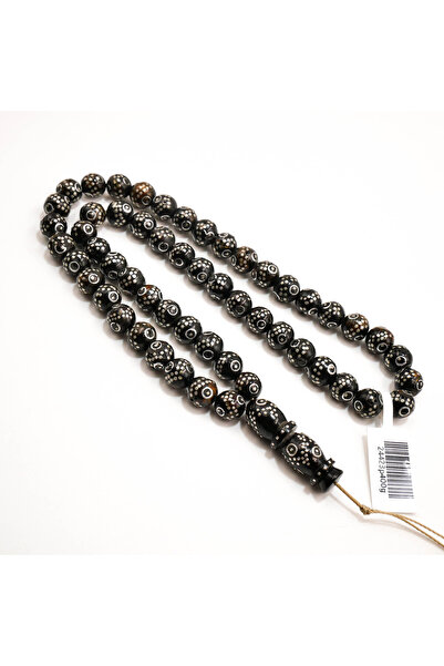 Generic Hijazi Yusr Rosary 54 Beads 9mm Black Round Prayer Beads 34g Silver E...