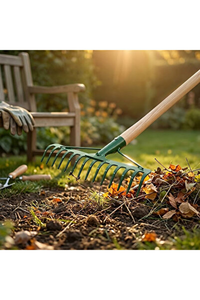 Arabamakss 14-Tooth Metal Garden Rake - 37 cm Width - Durable Construction