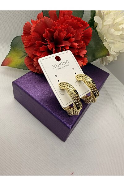 XUPING JEWELRY KUYUMCU SERİ 14K RENGİ BOMBELİ DESENLİ ÇELİK KÜPE