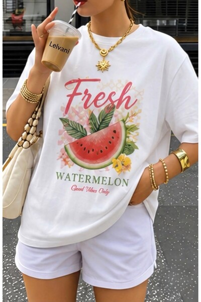 LELVANİ Women's Fresh Watermelon Printed T-Shirt