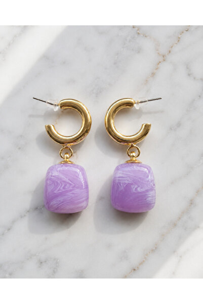 POYASE Colorful Natural-Looking Stone Detailed Gold C Hoop Earrings Suitable ...