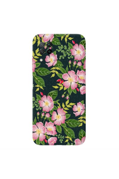 Other Huawei P40 Lite Pink flowers green laves Transparent Silicone TPU Θήκη