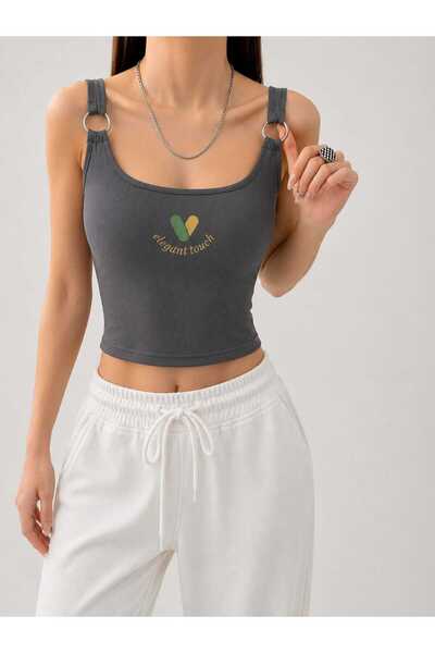 ASG Women's Ring Strap Detailed U-Neck Basic Crop Blouse Undershirt