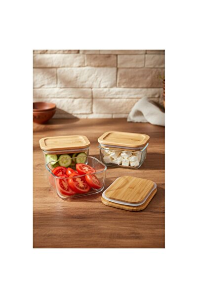 Empressco Set of 3 Glass Storage Containers with Bamboo Lids, 405 ml X 3, Sty...