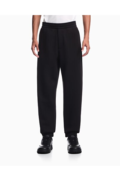 Emporio Armani Men's Woven Fabric Regular Waist Straight Model Black Sweatpants
