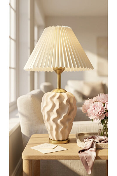 Decodelight Stone Dalga Model Büyük Seramik Krem Eskitme Ayaklı Dekoratif Pil...