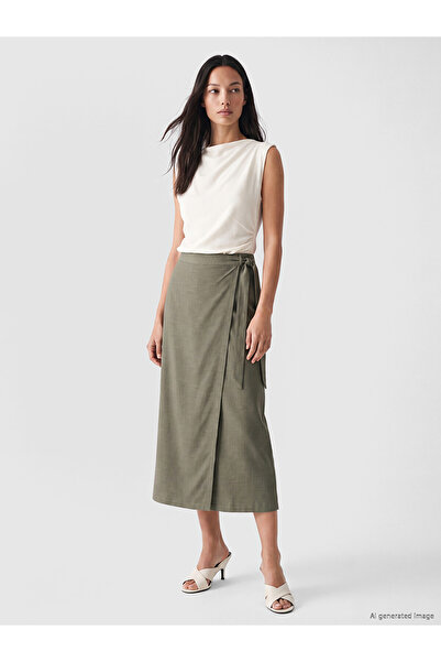 LC Waikiki Trendlucky Wrap Cut Skirt with Elastic Waist and Contrast Trim