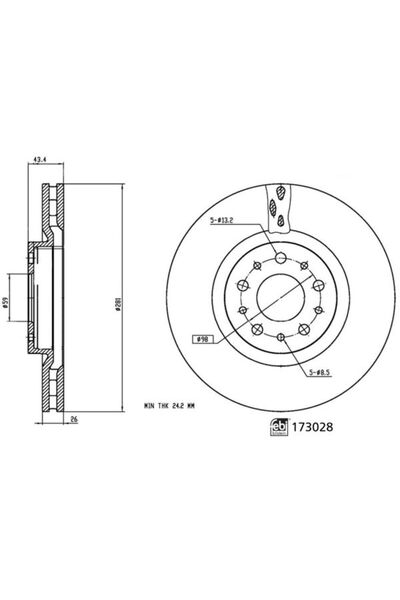 FEBI BILSTEIN Set 2 Discuri Frana Fata Dreapta/Stanga Fiat Tipo 1.0-1.6d 10.1...