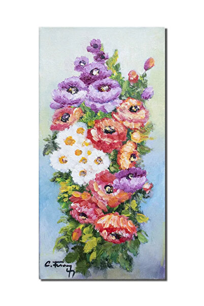 artnova Ръчно рисувана картина с макове и маргаритки, 40x20см, маслени бои въ...