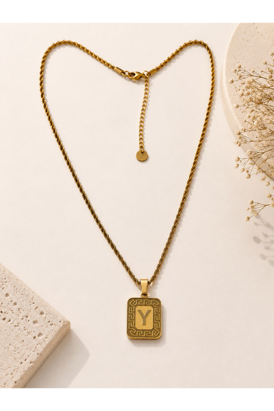 Archhazel Jewelery Y Letter Necklace Gold Color Steel Non-Tarnish Letter Neck...