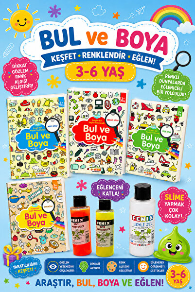 0-6 Yaş Yayınları Find and Paint Set - 4 Books, Suitable for Ages 3-6