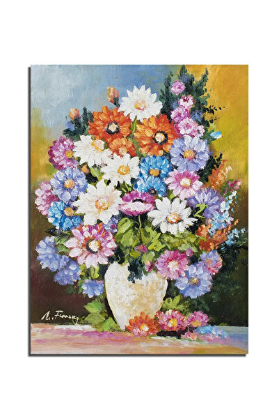 artnova Ръчно рисувана ваза с многоцветни цветя, Емоции, 40x30см маслена карт...
