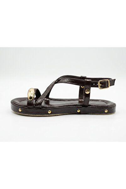 WEBORN Cream Beige Flip-Flop Thermo Non-Slip Sole Gold Stone Detailed Ankle S...