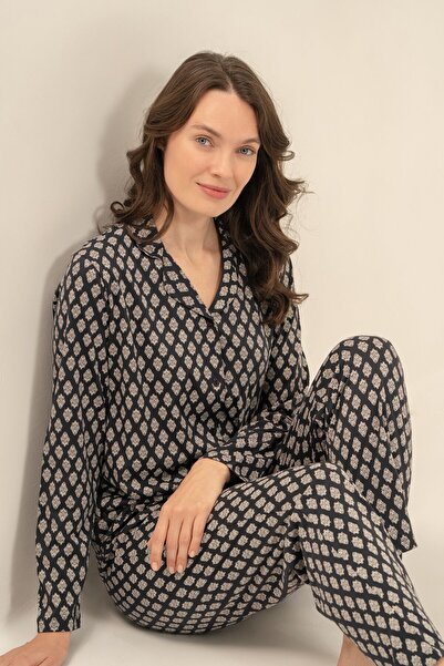 Arnetta Women's Patterned Anthracite Shirt Pajama Set Ar3750-S-V1