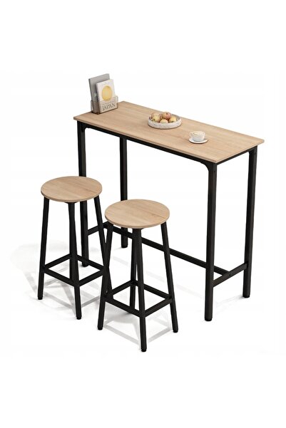 Muvu Set de bar cu masă de bucătărie și 2 scaune tip taburet, stil modern ind...