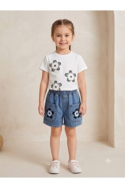 Efemkids Floral-Stone Girl's Set, Suitable for Ages 3-7, Includes a T-Shirt a...