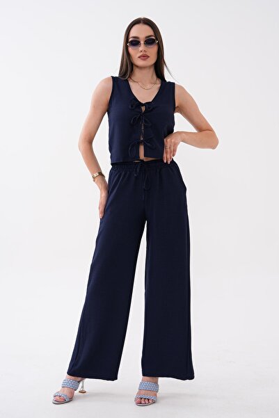 ŞİMAL Women's Vest and Trousers Set with Front Tie Detail 260597 -