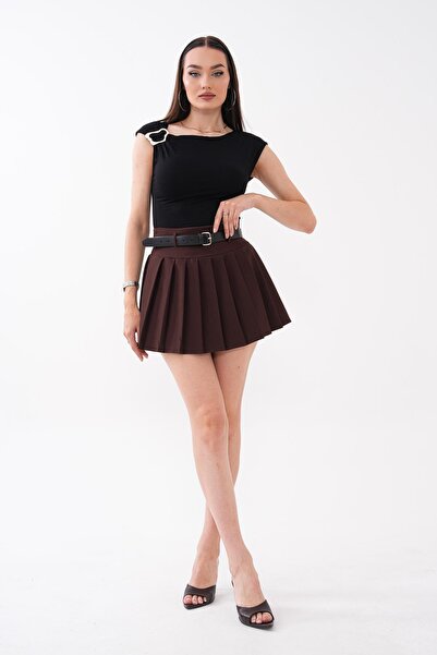 ŞİMAL Women's Belted Pleated Short Skirt 260617 -