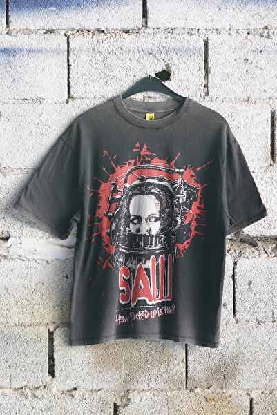 Overdrive Tricou unisex cu mânecă scurtă, negru, vintage, cu imprimeu SAW Aci...