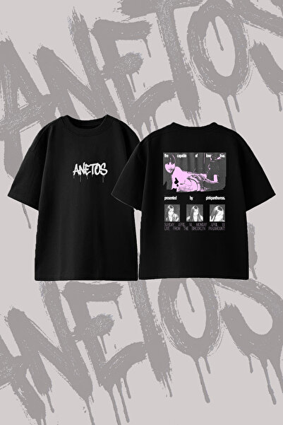 Anetos Pinkpantheress Tour Design Printed Oversize Crew Neck T-Shirt Black