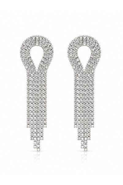 Angelovia Silver Color Steel Earrings with Zircon Stones