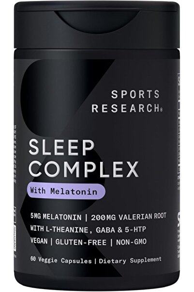 Sports Research ®   مكمل غذائي للنوم يحتوي على الميلاتونين 5 ملغ، إل-ثيانين 2...