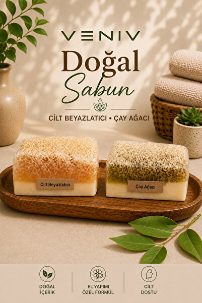 VENİV Skin Whitening & Tea Tree Natural Fiber Soap Set – Handmade Special For...