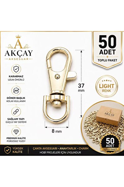 Akçay Aksesuar Köstek Paris Kanca 50 Adet Anahtarlık Çanta Klipsi Aparat Kanc...