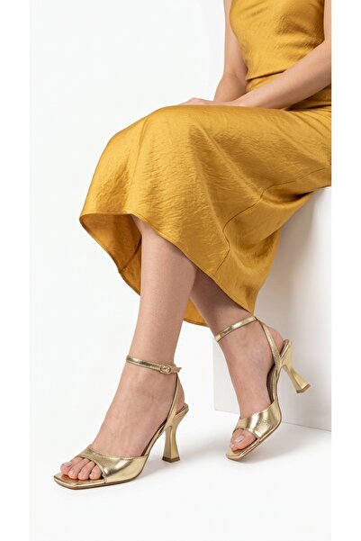 Eysha Majlis Women's Heeled Sandals Thin Heel Metallic Open Toe Single Strap ...