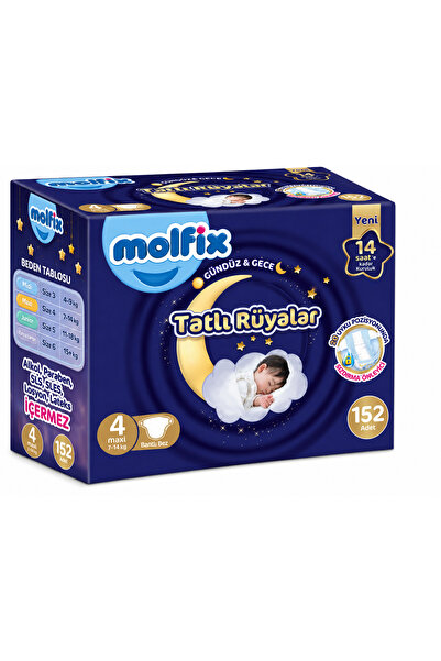 Molfix Tatlı Rüyalar Bebek Bezi 4 Beden 7-14 KG Maxi 152 Adet Ekonomik Fırsat Pk