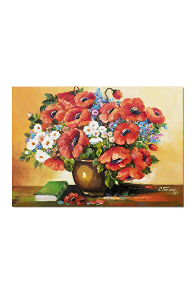artnova Ръчно рисувана картина, Ваза с императорски макове, маргаритки, метли...