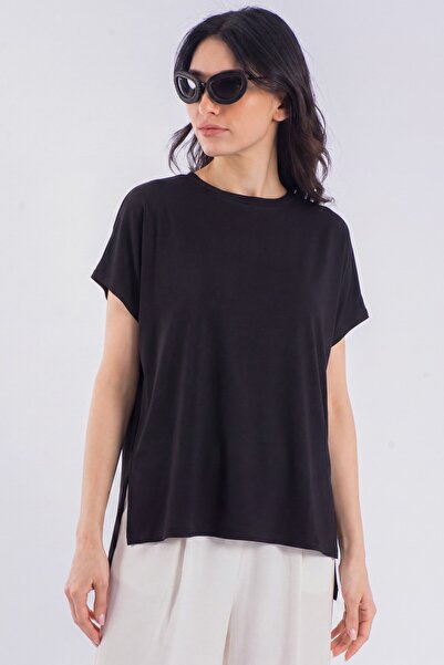 byözlemyazan Short Sleeve Combed Cotton Side Slit Blouse