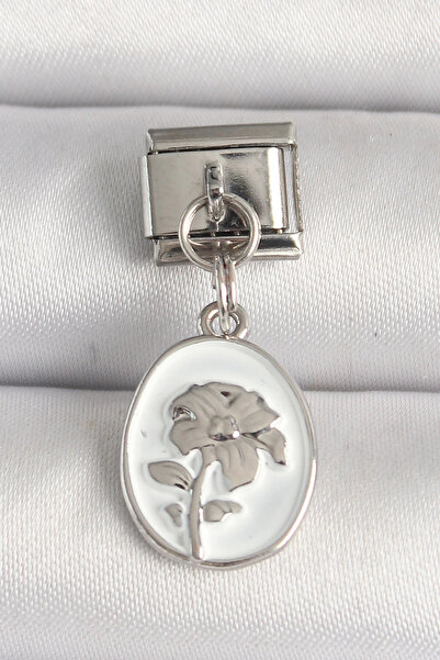 ARMÜZ 316L Steel Silver Color Flower Embroidered White Portrait Model Nominat...