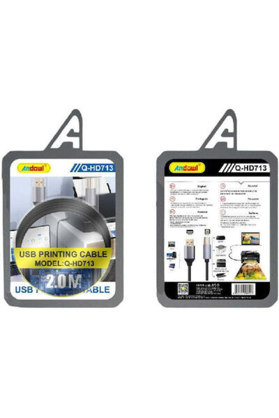 Andowl Καλώδιο USB 2.0 USB-A Αρσενικό - USB-B Αρσενικό Γκρι 2μ Q-HD713