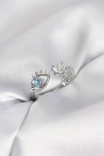 ARMÜZ Tear Drop Model Silver Color Zircon Stone Women's Ring