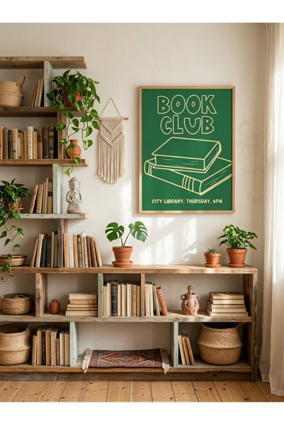 Creatick Design Kitap ve Kahve Temalı Ham Ahşap Çerçeveli Tablo Okuma Köşesi ...