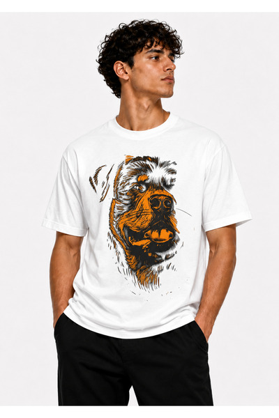 Clothify تي شيرت بتصميم روتويلر كبير الحجم مطبوع بجودة عالية 100% قطن A++