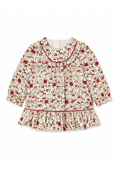 MAYORAL Baby Girl Mushroom Printed Ruffle Detailed Dress 0-4 Years Red