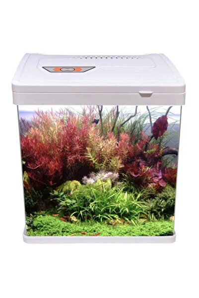 Classica Acvariu culoare alba 23 cm cu filtru si lumina LED
