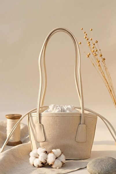 I Love Shoes Sevra Beige Linen Women's Shoulder Bag