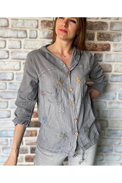 AGORATEKSTİL Women's Hooded Long Sleeve Cotton Shirt with Star and Mesh Pocke...
